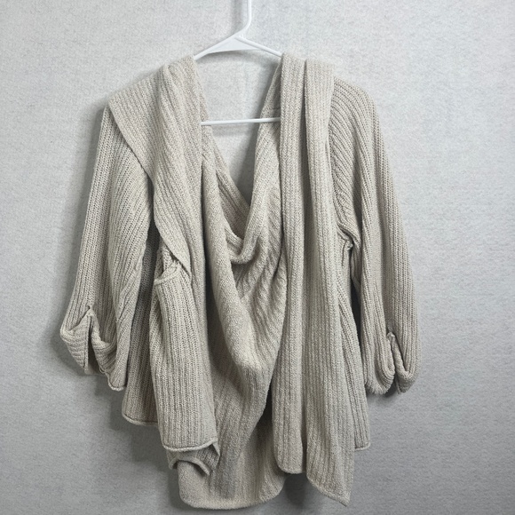 Free People Sweaters - Free People Hooded Knit Cardigan Cream Open Front Draped Sweater Size M/L